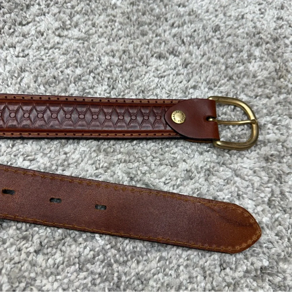 Manuel Fantoni brown leather belt tooled design men's sz 40‎ (1.25